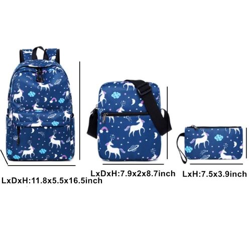  IEHOUSE Girls Backpacks for School Teens Backpack Set School Bookbag 14inch Laptop Travel Daypack (Dark Blue)