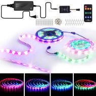 IELECMG LED Strip Lights with Remote - 32.8 ft Waterproof LEDs Strip Light with Color Changing Music Sync,9 Keys 25 Modes RF Controller,300 Leds Flexible SMD 5050 RGB,Fixing Silicon Clips,