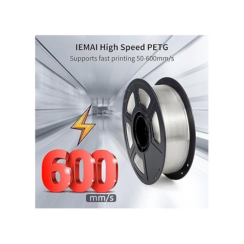  Clear PETG Filament 1.75mm, High Speed 3D Printer Filament Clear Filament for 50-600mm/s, High Light Transmittance Filament, Transparent PETG Filament 1kg(2.2lbs) Spool