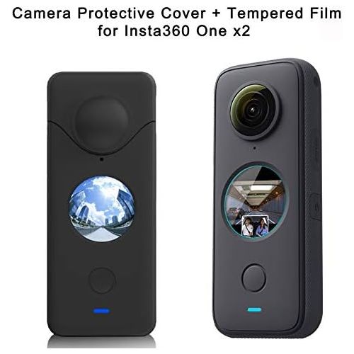  [아마존베스트]iEago RC Camera Protection Silicone Case + Camera Tempered Film Round Screen Protection Accessory for Insta360 One x2