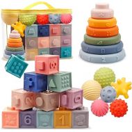 Montessori Toys for Babies,Soft Stacking Building Blocks Rings Balls Sets,3 in 1 Baby Toys Bundle,Sensory Toys for 6-12 Months, Soft Teething Toys for Babies,Baby Toys Gifts for Boy Girl