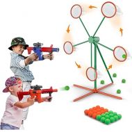 IFLOVE Shooting Outdoor Games Toys for Kids with 2pk Popper Air Toy Guns & Moving Target & 24 Foam Balls,Gift for Boys Age 5 6 7 8 9 10+ Years Old