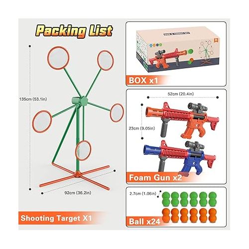  IFLOVE Shooting Outdoor Games Toys for Kids with 2pk Popper Air Toy Guns & Moving Target & 24 Foam Balls,Gift for Boys Age 5 6 7 8 9 10+ Years Old