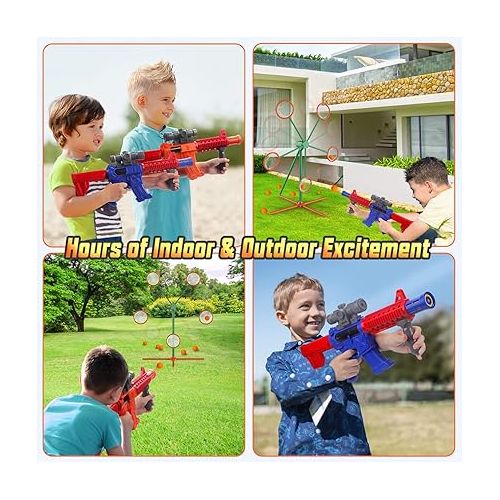  IFLOVE Shooting Outdoor Games Toys for Kids with 2pk Popper Air Toy Guns & Moving Target & 24 Foam Balls,Gift for Boys Age 5 6 7 8 9 10+ Years Old