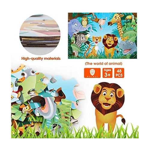  Jumbo Floor Puzzle for Kids Animal Jigsaw Large Puzzles 48 Piece Ages 3-6 for Toddler Children Learning Preschool Educational Development Toys 4-8 Years Old Birthday Gift for Boys and Girls