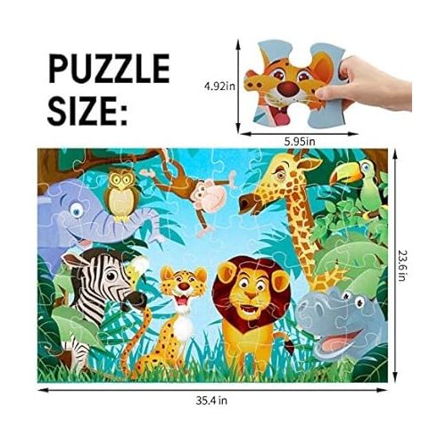  Jumbo Floor Puzzle for Kids Animal Jigsaw Large Puzzles 48 Piece Ages 3-6 for Toddler Children Learning Preschool Educational Development Toys 4-8 Years Old Birthday Gift for Boys and Girls