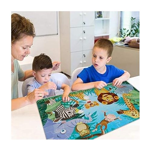  Jumbo Floor Puzzle for Kids Animal Jigsaw Large Puzzles 48 Piece Ages 3-6 for Toddler Children Learning Preschool Educational Development Toys 4-8 Years Old Birthday Gift for Boys and Girls