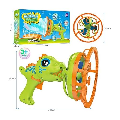  Bubble Gun Bubble Machine Dinosaur Bubble Blower Toy for Kids and Toddlers Bubble in Bubble Gun Party Favors Birthday for 3 4 5 6 7 8 9 Years Old Boys and Girls