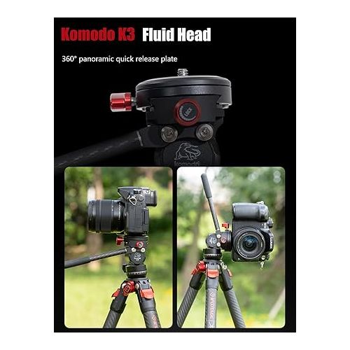  IFOOTAGE Gazelle TC3B+Komodo K3 Carbon Camera Tripod with Fluid Head,Portable Travel Tripod,for Professional Photography, Content Creation, Vlogging and Video Production