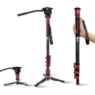 IFOOTAGE Cobra 3 Strike Monopod C180F-P with Komodo K5S Camera Video Head Fluid Head,Pedal Base Tripod CB3 Base-P Low Profile,Carbon Fiber Monopod with Feet,for Sony,Nikon,DSLR,Max.Payload 22lb/10KG