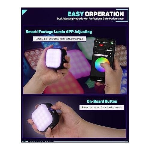  IFOOTAGE RGBW Video Light, Portable RGB Camera Light, 2700K-10000K/CRI 95+/120 mins Battery Life/Rechargeble/APP Control/Magnetic, Camera LED Light for Vlogging/Live Streaming/Photography, C4 Purple