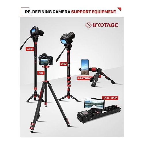  IFOOTAGE Tripod, 61” Carbon Fiber Video Camera Tripod with Quick Fastbowl, Max Load 19.8 lbs, Compatible with Canon, Nikon, Sony DSLR Camcorders