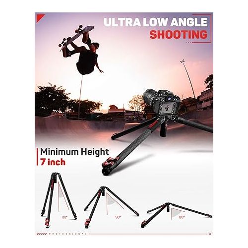  IFOOTAGE Tripod, 61” Carbon Fiber Video Camera Tripod with Quick Fastbowl, Max Load 19.8 lbs, Compatible with Canon, Nikon, Sony DSLR Camcorders