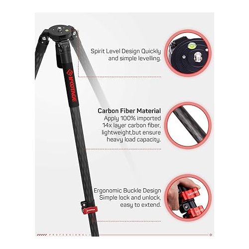  IFOOTAGE Tripod, 61” Carbon Fiber Video Camera Tripod with Quick Fastbowl, Max Load 19.8 lbs, Compatible with Canon, Nikon, Sony DSLR Camcorders