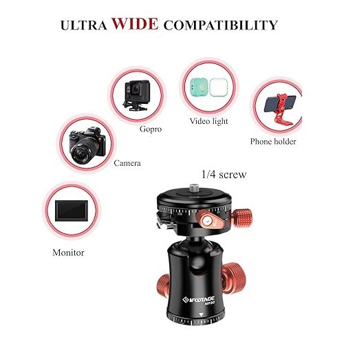  IFOOTAGE Tripod Ball Head Mount Komodo MP30, Dual 360° Panoromic Video Ball Head, Max Load 22lbs /10kg, Aluminum Ball Head for Tripod, Monopod, Slider, DSLR Camera