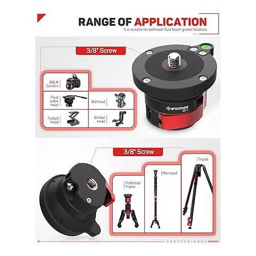  IFOOTAGE Tripod Leveling Base Aluminum Alloy Leveler Adjusting Plate Compatible with Canon,Nikon,and DSLR Cameras with 3/8