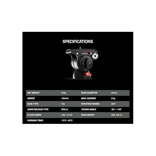  IFOOTAGE Komodo K5S Fluid Head, Aluminum Tripod Head Camera Video Head for DSLR Camera, Camcorder, Monopod and Tripod, Payload 5KG/11LB