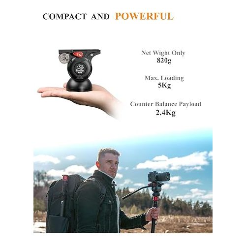  IFOOTAGE Komodo K5S Fluid Head, Aluminum Tripod Head Camera Video Head for DSLR Camera, Camcorder, Monopod and Tripod, Payload 5KG/11LB