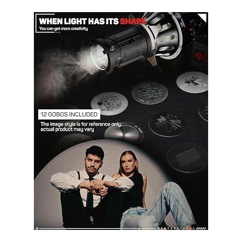  IFOOTAGE 40° Spotlight Projection Lens Modifier, Video Light Attachment, Standard Bowens Mount Spotlight Projectors, 12 Gobos Included, for SL1 200BNA/200DNA/220DN/320DN Video Light