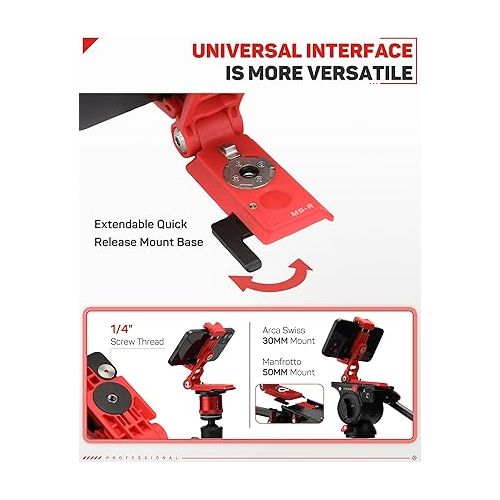  IFOOTAGE Universal Phone Tripod Mount Adapter with Cold Shoe, 360° Rotation Cell Phone Holder for Tripod, Selfie Stick, Desk Phone Stand with Adjustable Clamp, Red