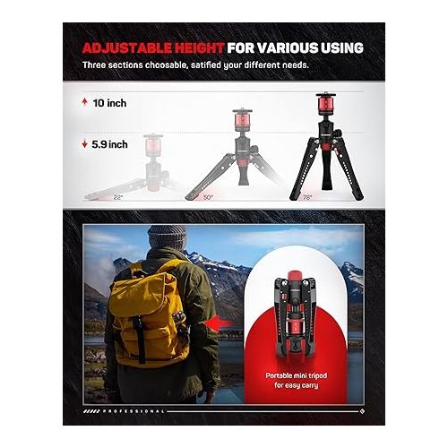  IFOOTAGE Small Tripod, Professional Mini Tripod for Photography, Tabletop Tripod for Photography, Aluminum Heavy Duty, Desktop Tripod Compatible with Sony, Nikon, Canon DSLR Camera, IFOOTAGE Base