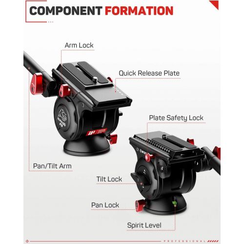  IFOOTAGE Video Tripod Head Fluid Drag Pan Head for DSLR Cameras, Camcorder, Monopod and Tripods