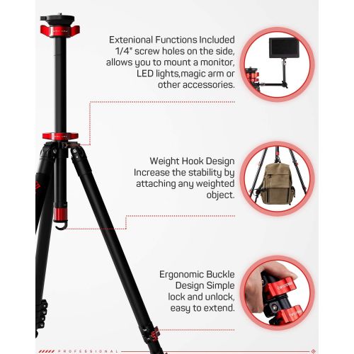  IFOOTAGE Carbon Fiber Tripod Max Load 88 lbs Professional Video Camera Tripod Leg for DSLR Camcorder Video Photography, 59 Max Height