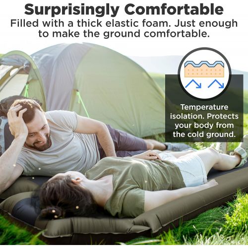  IFORREST Sleeping Pad with Armrest & Pillow - Protection of Rollover, Ultra-Comfortable Self-Inflating Camping Foam Air Mattress