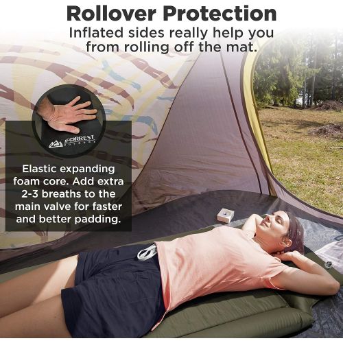  IFORREST Sleeping Pad with Armrest & Pillow - Protection of Rollover, Ultra-Comfortable Self-Inflating Camping Foam Air Mattress