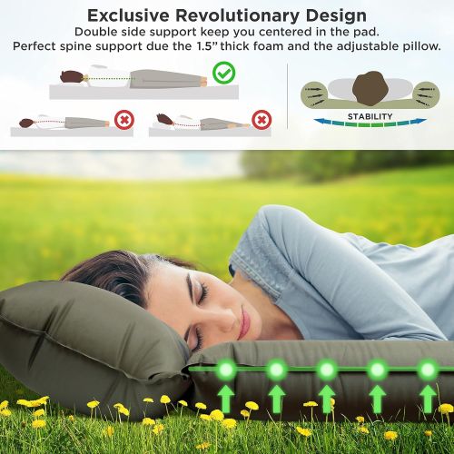  IFORREST Sleeping Pad w/ Inflatable Armrest & Pillow - Rollover Protection - Ultra-Comfortable Self-Inflating Camping Mattress (L/XL)