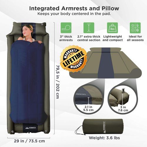  IFORREST Sleeping Pad w/ Inflatable Armrest & Pillow - Rollover Protection - Ultra-Comfortable Self-Inflating Camping Mattress (L/XL)