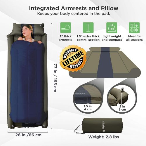  IFORREST Sleeping Pad w/ Inflatable Armrest & Pillow - Rollover Protection - Ultra-Comfortable Self-Inflating Camping Mattress (L/XL)