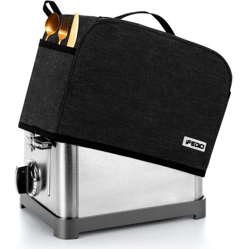  iFedio 2 Slice Toaster Cover Black with Pockets, Appliance Cover Toaster Dust And Fingerprint Protection/Machine Washable/Toaster Machine Cover Can Hold Jam Spreader Knife & Toaste