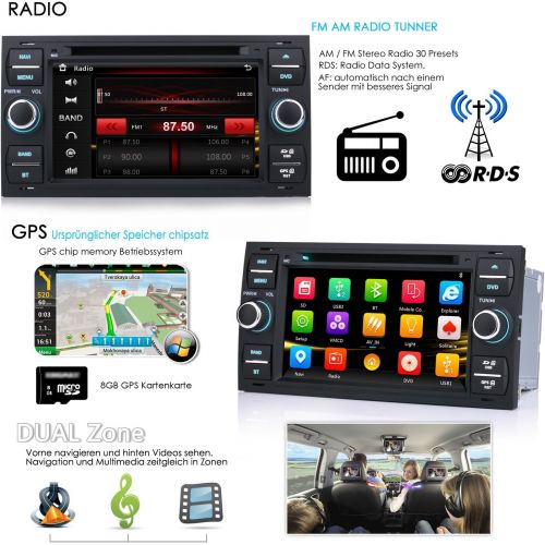  iFrego 7 Inch HD Car Radio DVD Player GPS Navigation RDS SD Bluetooth Touchscreen with SAT NAV GPS Navigation for Ford C Max/Galaxy/Connect/Kuga/Fiesta/S Max/Focus/Transit/Fusion/M