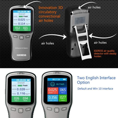  [아마존 핫딜]  [아마존핫딜]IGERESS Newest Improved Grey Air Quality Detector Meter Monitor of Color LCD Screen and Multifunction Operating System for The Indoor Formaldehyde(HCHO) TVOC PM2.5 PM10 Testing(Gre