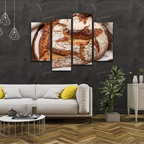  IGOONE 4 Panels Canvas Paintings Wood Stove Bread loafs and Pictures Wall Art Modern Posters Framed Ready to Hang for Home Wall Decor