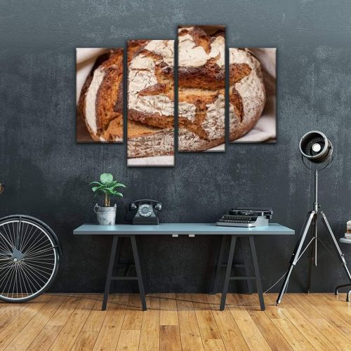  IGOONE 4 Panels Canvas Paintings Wood Stove Bread loafs and Pictures Wall Art Modern Posters Framed Ready to Hang for Home Wall Decor