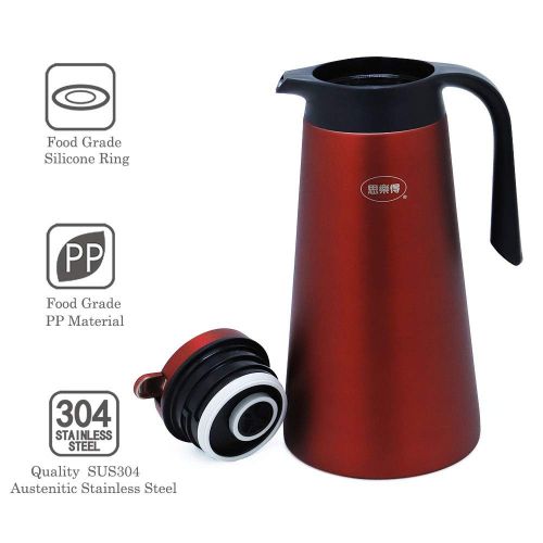  IGZOM Isolierkanne - Vakuum Edelstahl Kaffeekanne/Thermoskanne fuer Familie, im Freien,2.2L Dunkelrot