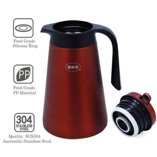  IGZOM Edelstahl Vakuum Isolierkanne/Kaffeekanne/Thermoskanne Fuer Familie, im Freien,1.6L Dunkelrot