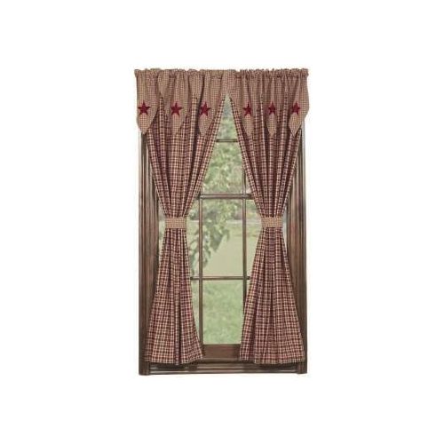  IHF Home Decor IHF NEW Drapes Vintage Star Wine Window Treatments Lined 100% Cotton 72 X 84 Inch Wine with Tan Color