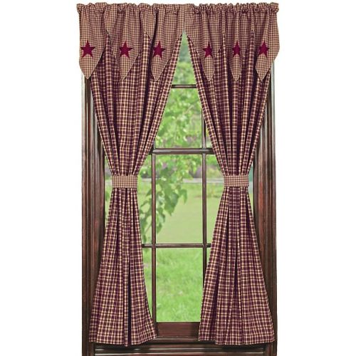  IHF Home Decor Vintage Star Wine Design Panel Window Treatment Curtains Panels 100% Cotton Fabric 72 X 63 Inches