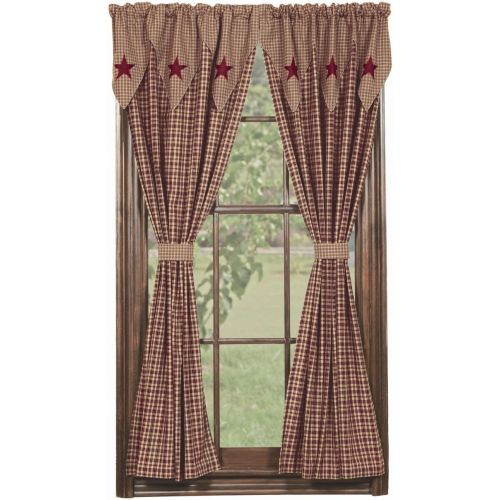  IHF Home Decor Vintage Star Wine Design Panel Window Treatment Curtains Panels 100% Cotton Fabric 72 X 63 Inches