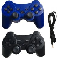 [아마존베스트]Ps3 Controller Wireless Controller with Charger Cable - 2 Pack Dual Vibration ( Blue and Black - Compatible with Playstation 3 PS3 ) by IHK