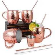 [아마존베스트]IHarbort Moscow Mule Copper Mugs Beer Glasses, Set of 2, 16 oz, HandCrafted Food Safe Pure Solid Stainless steel Copper Beer Mugs Wine Tumbler Cups Glasses, xmas Gift Set With 2 Straws, Ros