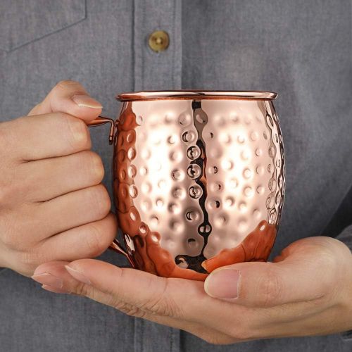  [아마존베스트]IHarbort Moscow Mule Copper Mugs Beer Glasses, Set of 2, 16 oz, HandCrafted Food Safe Pure Solid Stainless steel Copper Beer Mugs Wine Tumbler Cups Glasses, xmas Gift Set With 2 Straws, Ros