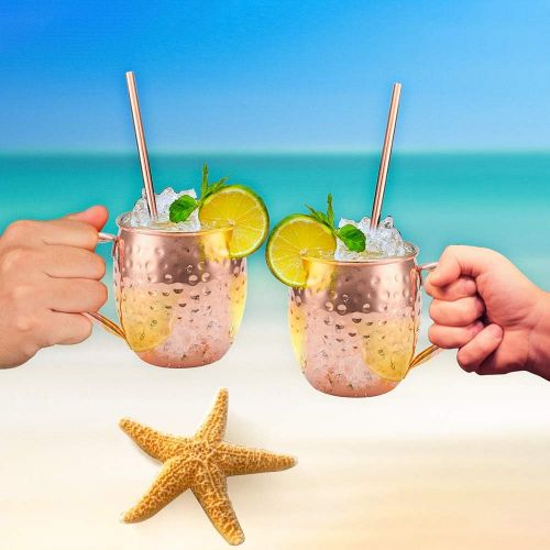  [아마존베스트]IHarbort Moscow Mule Mugs/Beer Glasses, Set of 4, 16 oz, HandCrafted Food Safe Pure Solid Coffee Mugs Wine Tumbler Cups Glasses, Gift Set With Cocktail Copper Straws, Shot Glass, Straw Brus