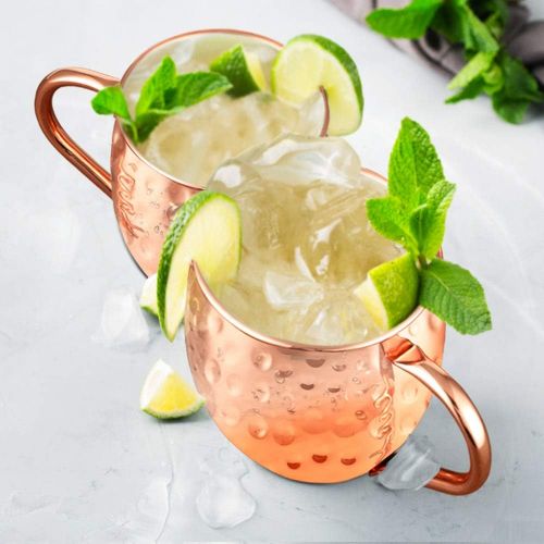  [아마존베스트]IHarbort Moscow Mule Mugs/Beer Glasses, Set of 4, 16 oz, HandCrafted Food Safe Pure Solid Coffee Mugs Wine Tumbler Cups Glasses, Gift Set With Cocktail Copper Straws, Shot Glass, Straw Brus