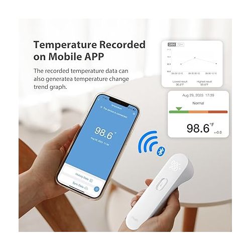 아이헬스 iHealth Smart Bluetooth Thermometer for Adults and Kids - Wireless No-Touch Digital Thermometer for Forehead - 3 Ultra-Sensitive Sensors, Large LED Digits, Vibration Mode - for Home Use, PT3SBT