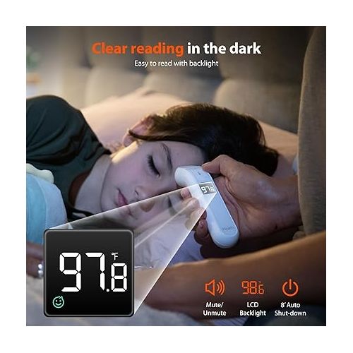 아이헬스 iHealth Digital Thermometer for Adults and Kids - Infrared Forehead Thermometer with Color Fever Indicator - Touchless, Fast, Accurate Results in 1 Second - Silent Mode, Easy-to-use for Home - PT2L