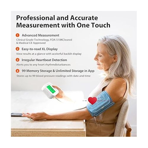 아이헬스 iHealth Track Smart Upper Arm Blood Pressure Monitor with Wide Range Cuff That fits Standard to Large Adult Arms, Bluetooth Compatible for iOS & Android Devices